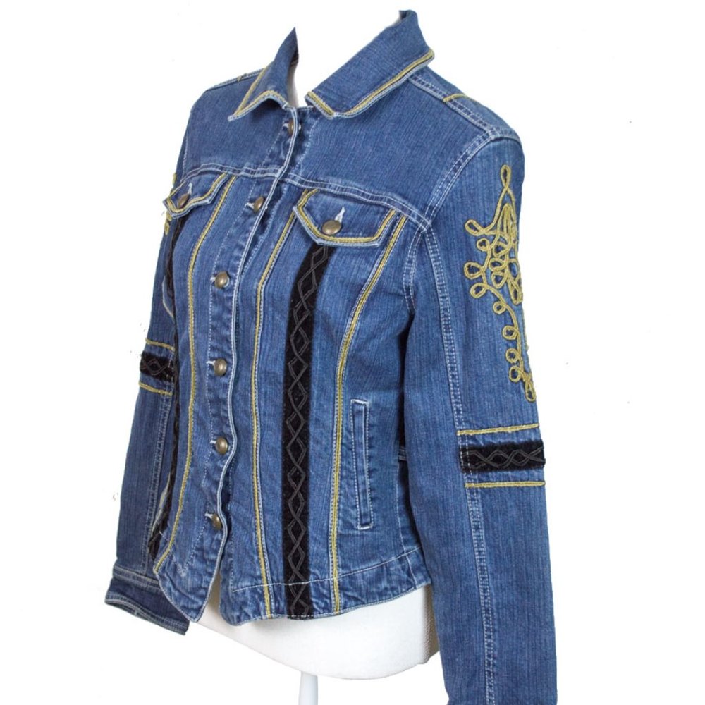 LIVE A LITTLE Blue Embroidery Embellished Long Sleeve Jean Jacket M - Picture 7 of 13